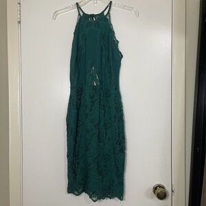NEW! H&M Dark Green Lace overlay halter bodycon mini dress size US 6